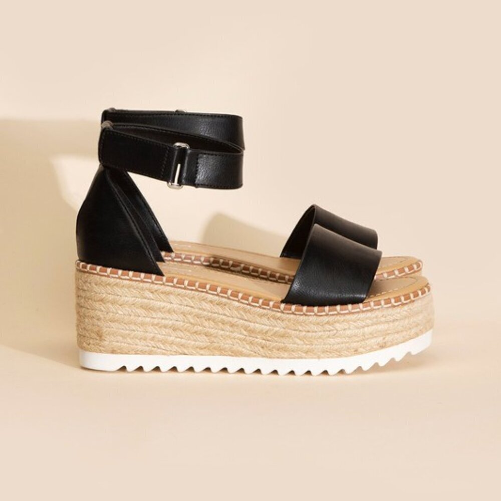 135. Tuckin Black Strappy Platform Sandals - Picture 2 of 4
